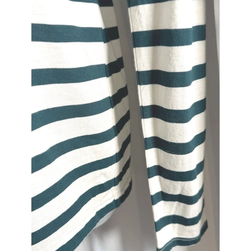 Ann Taylor LOFT Womens Green White Striped Scoop‎ Neck Long Sleeve Top Size M